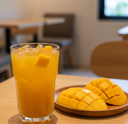 juice mango cubes floating inside